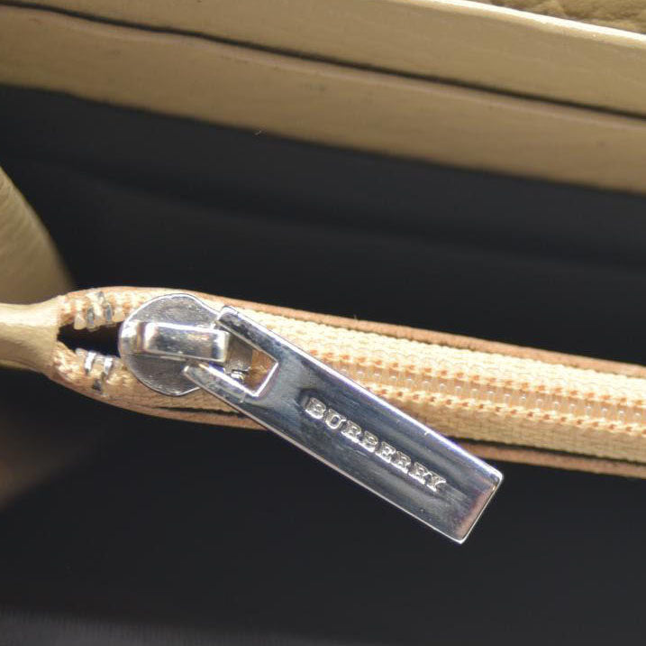 BURBERRY Leather Long Bifold Wallet Purse Beige