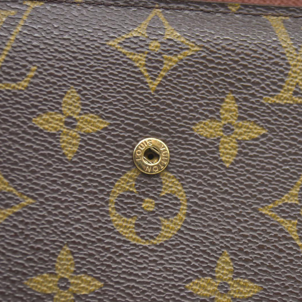 $725 Louis Vuitton Monogram Portefeiulle Sarah Long Trifold Wallet Brown TH0090