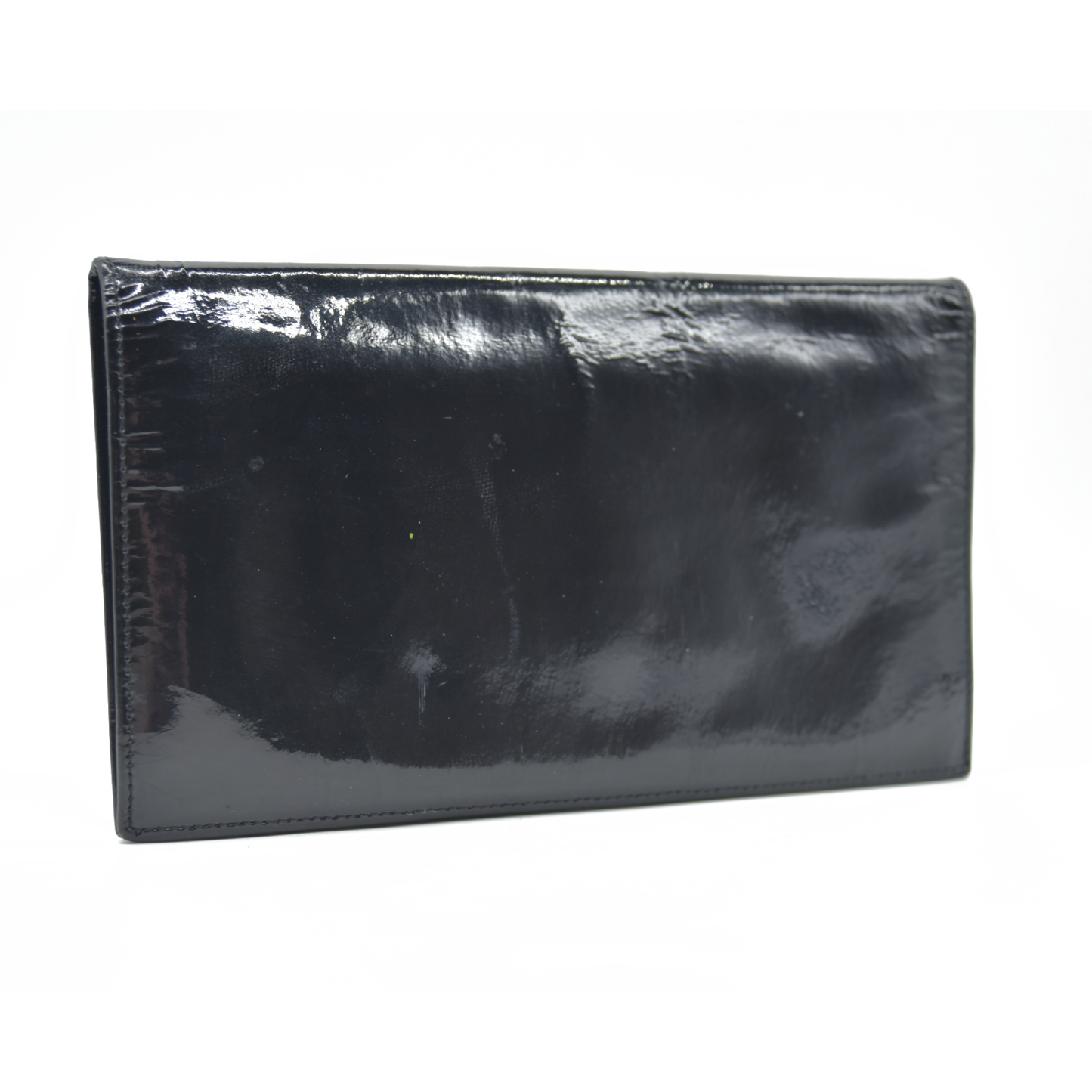 $800 2002 Chanel Interlocking CC Logo Bifold Wallet Black Patent Leather