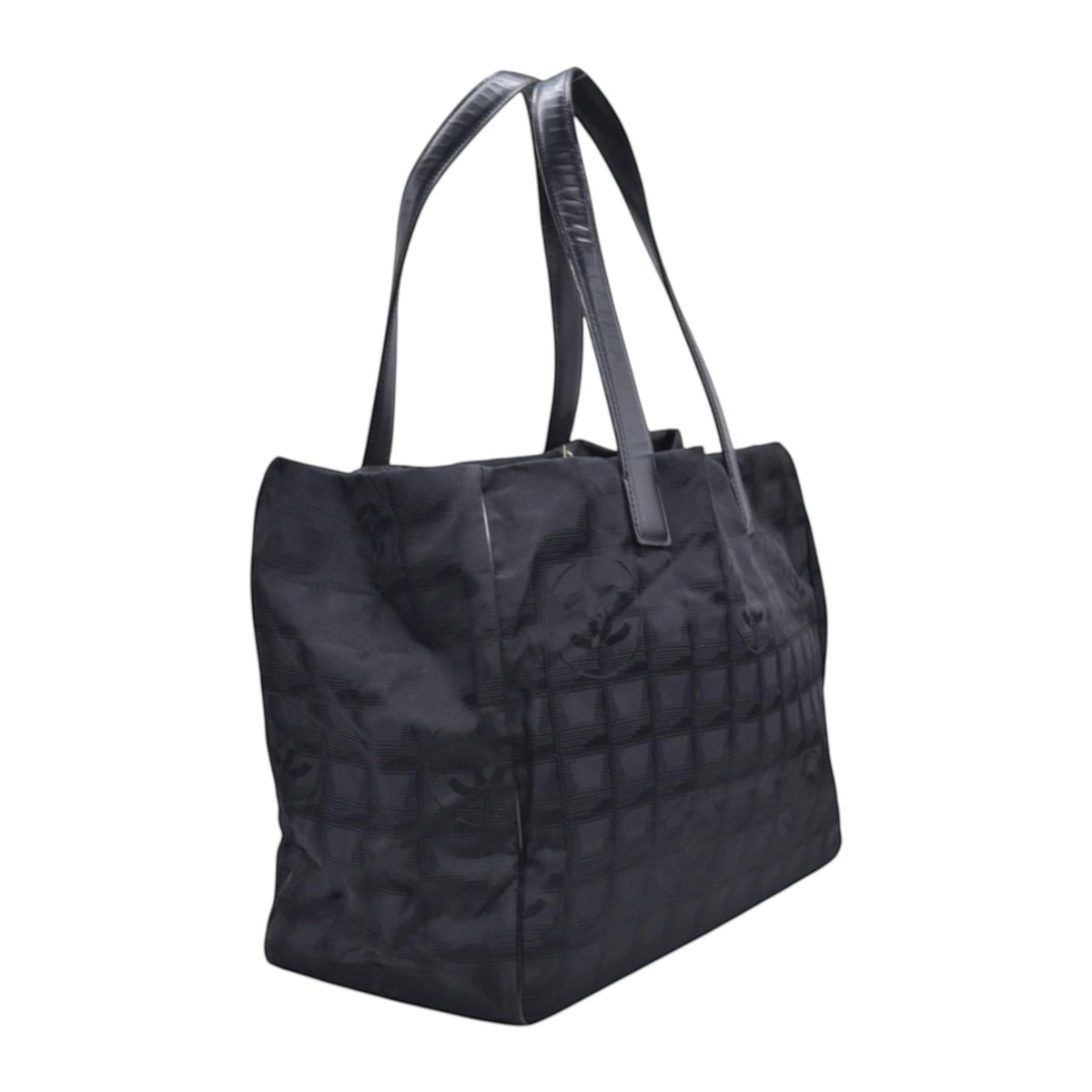 $1150 CHANEL Travel Line Jacquard Canvas Tote Bag Black CONSIGNMENT 10021352