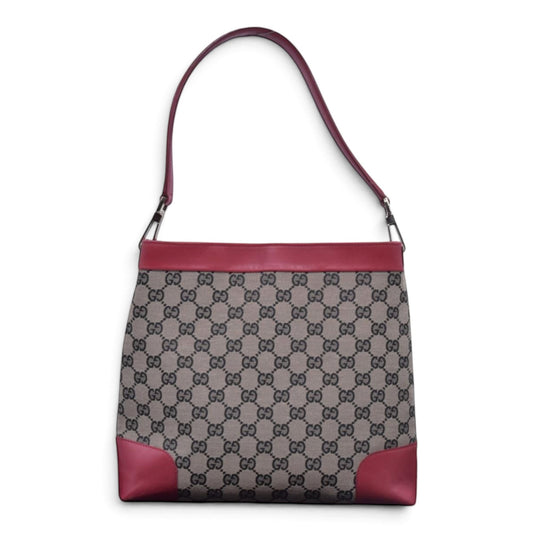 $980 GUCCI GG Canvas Leather Shoulder Bag Red CONSIGNMENT 10021272
