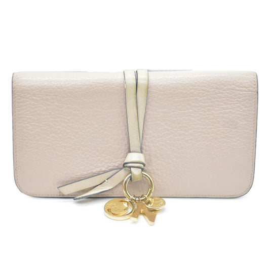 Chloe Alphabet Leather Long Bifold Wallet Purse Beige