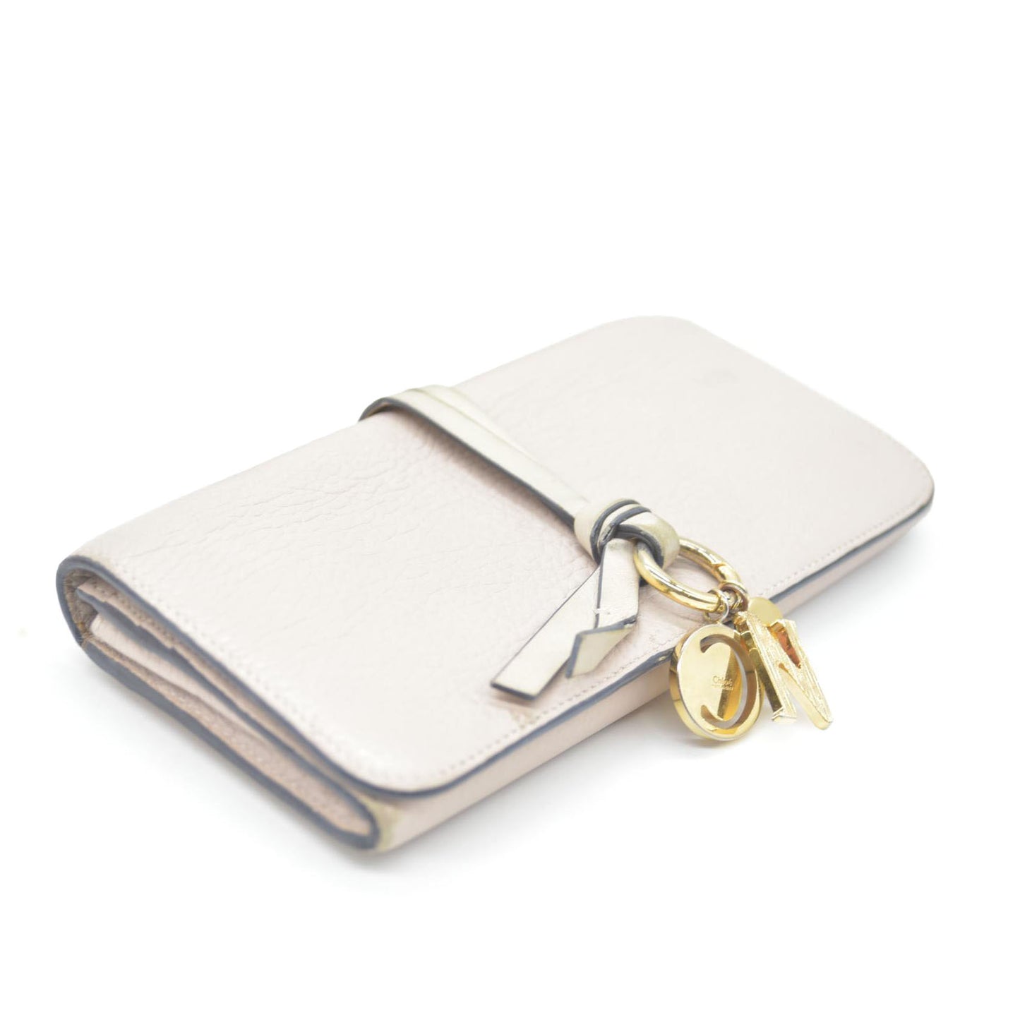 Chloe Alphabet Leather Long Bifold Wallet Purse Beige