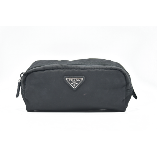 $1120 Prada Black Saffiano Pouch Cosmetic Bag