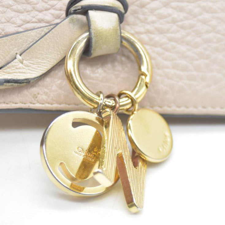 Chloe Alphabet Leather Long Bifold Wallet Purse Beige