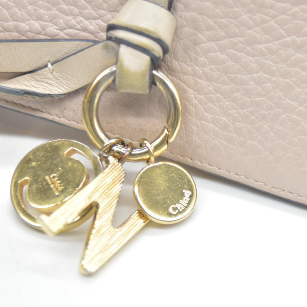 Chloe Alphabet Leather Long Bifold Wallet Purse Beige