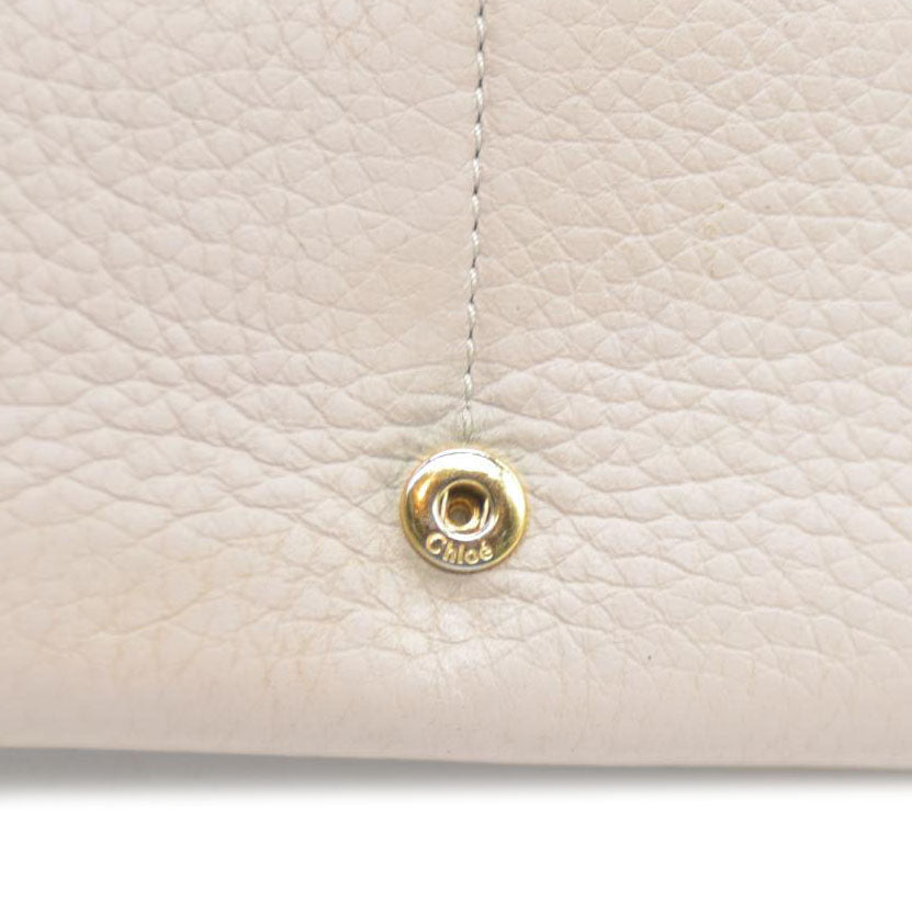 Chloe Alphabet Leather Long Bifold Wallet Purse Beige