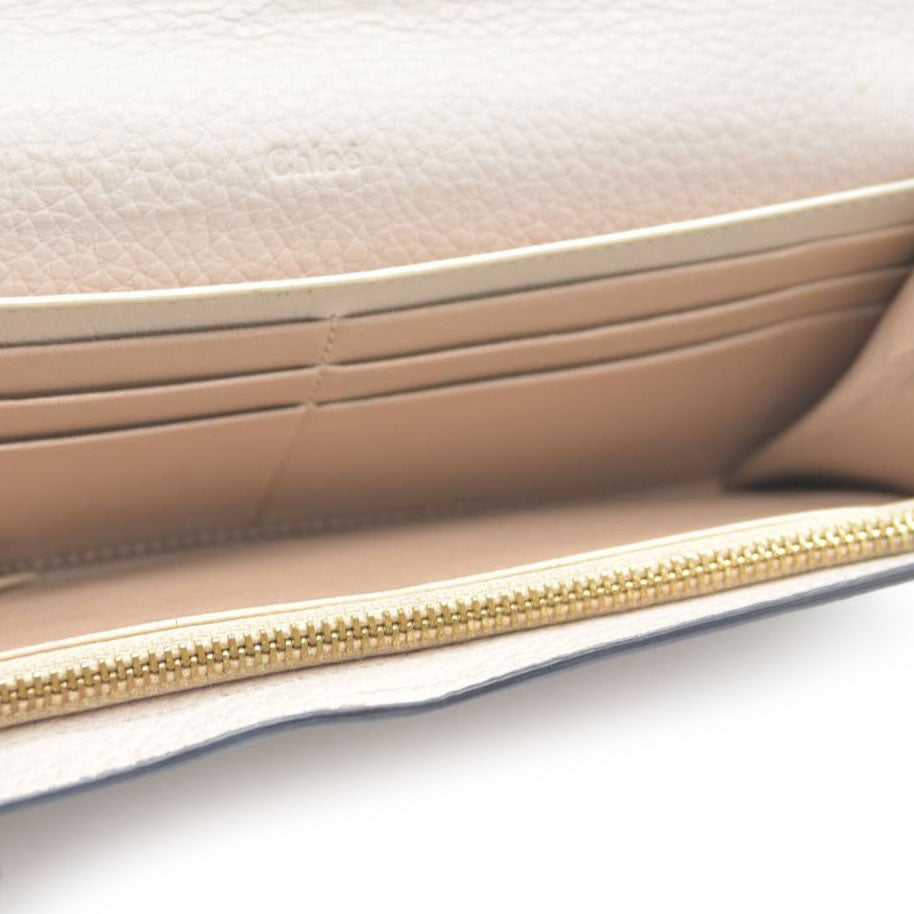Chloe Alphabet Leather Long Bifold Wallet Purse Beige