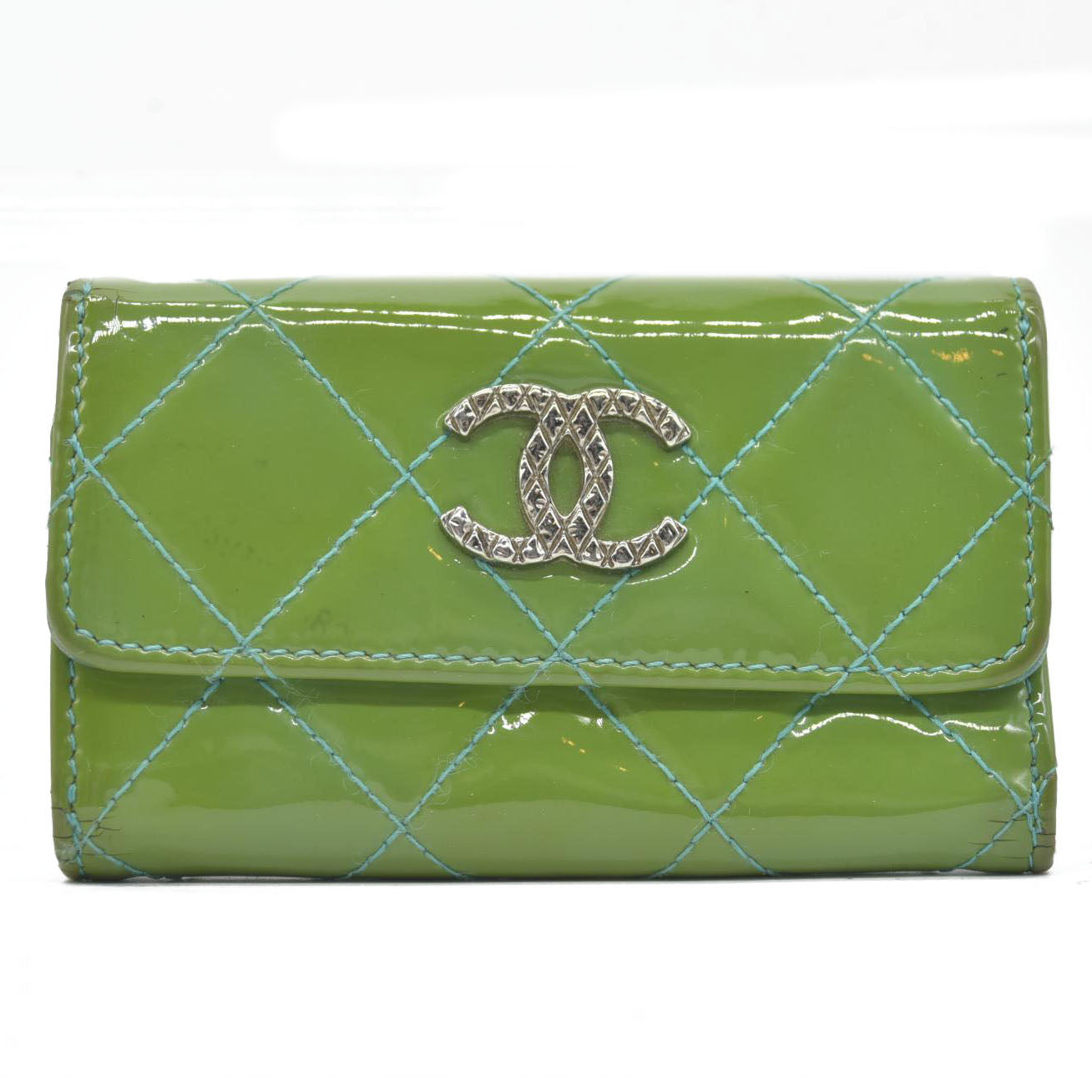 Chanel Interlocking CC Logo Patent Leather Wallet Green
