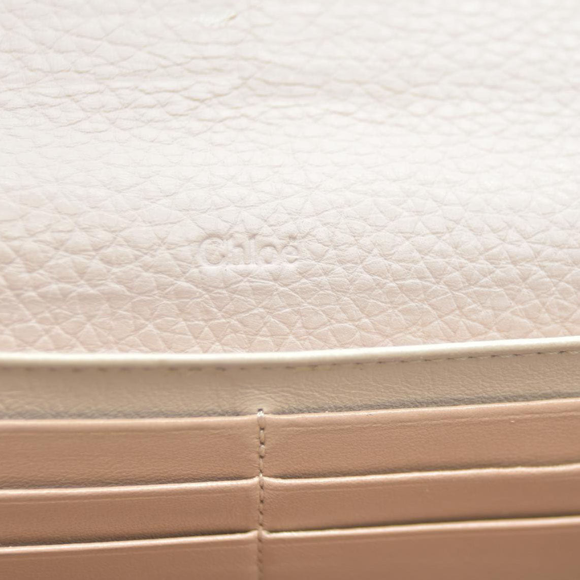 Chloe Alphabet Leather Long Bifold Wallet Purse Beige