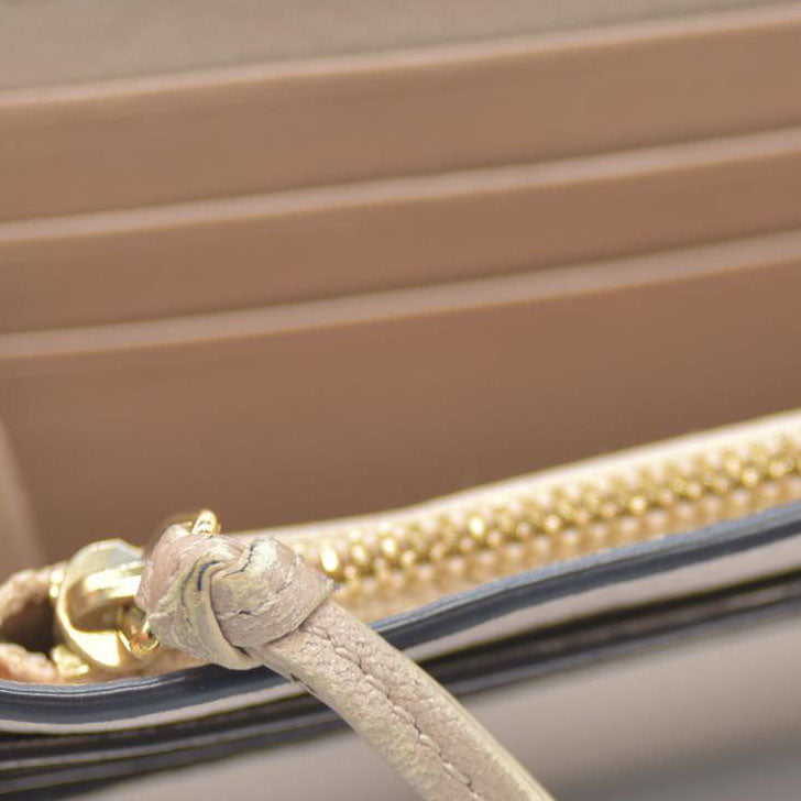 Chloe Alphabet Leather Long Bifold Wallet Purse Beige