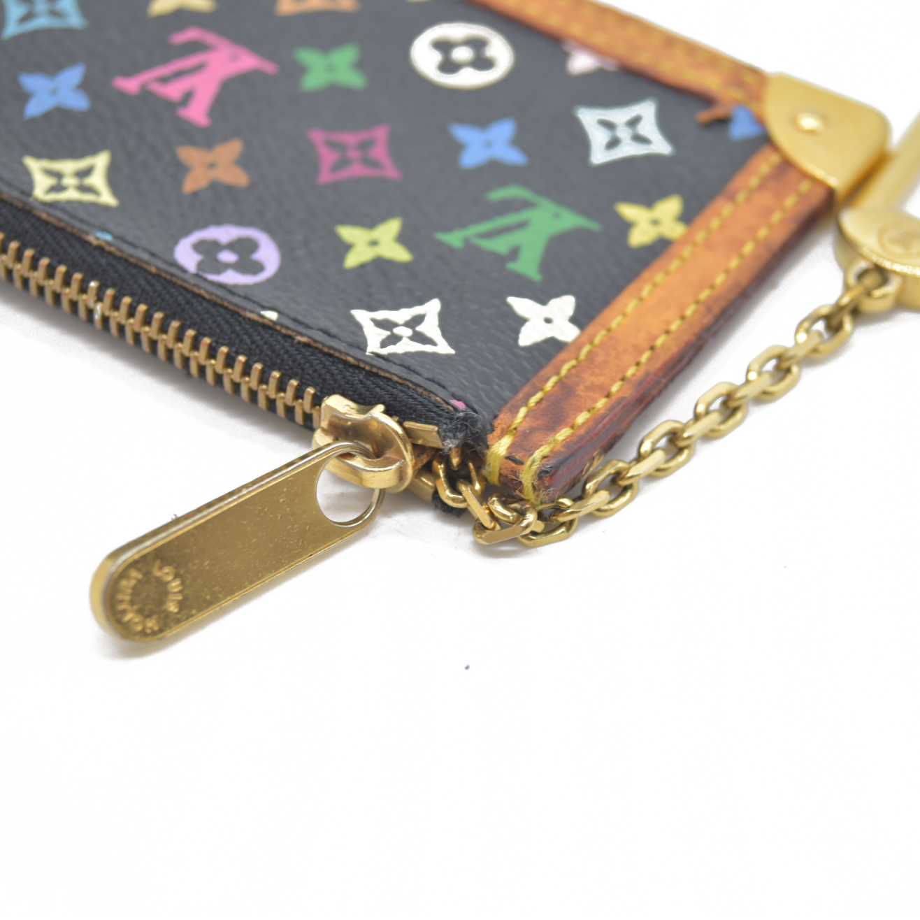 $530 Louis Vuitton Monogram Multicolor Key Pouch Black