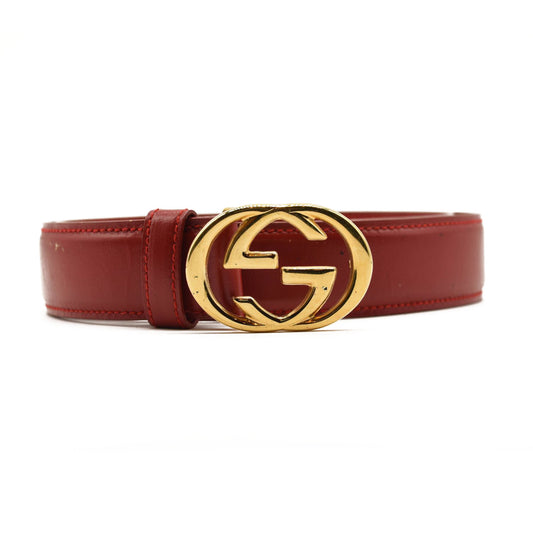 GUCCI Calfskin Interlocking G Belt 75 30 Vibrant Red