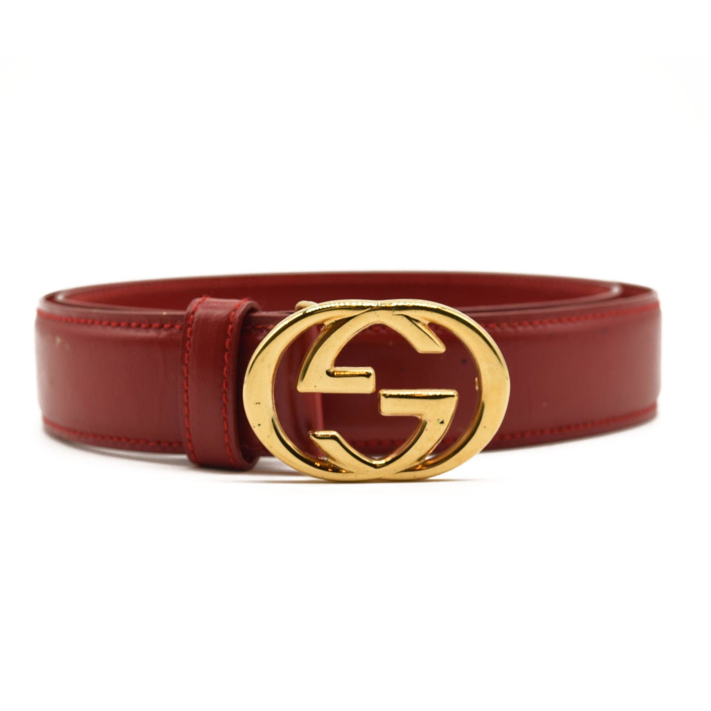 GUCCI Calfskin Interlocking G Belt 75 30 Vibrant Red