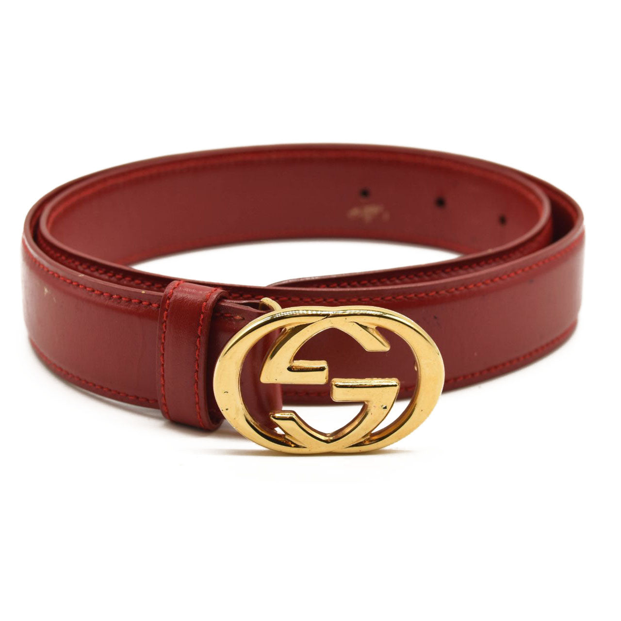 GUCCI Calfskin Interlocking G Belt 75 30 Vibrant Red