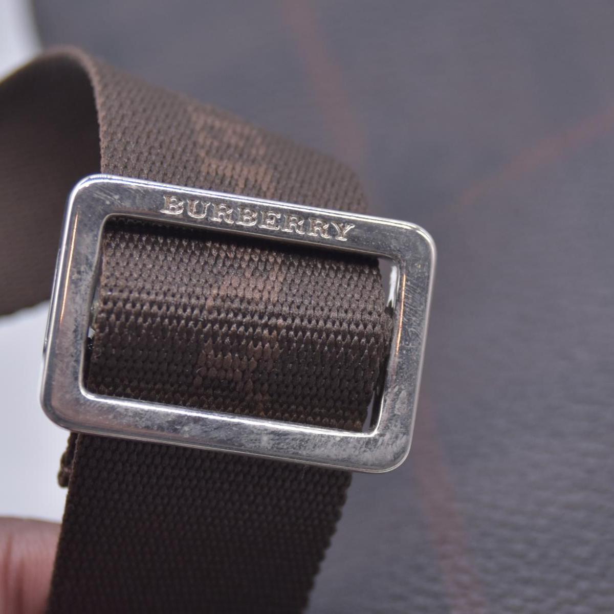 $780  BURBERRY Coated Canvas Check Flat Messenger Bag Dark Brown CONSIGNMENT 10021351