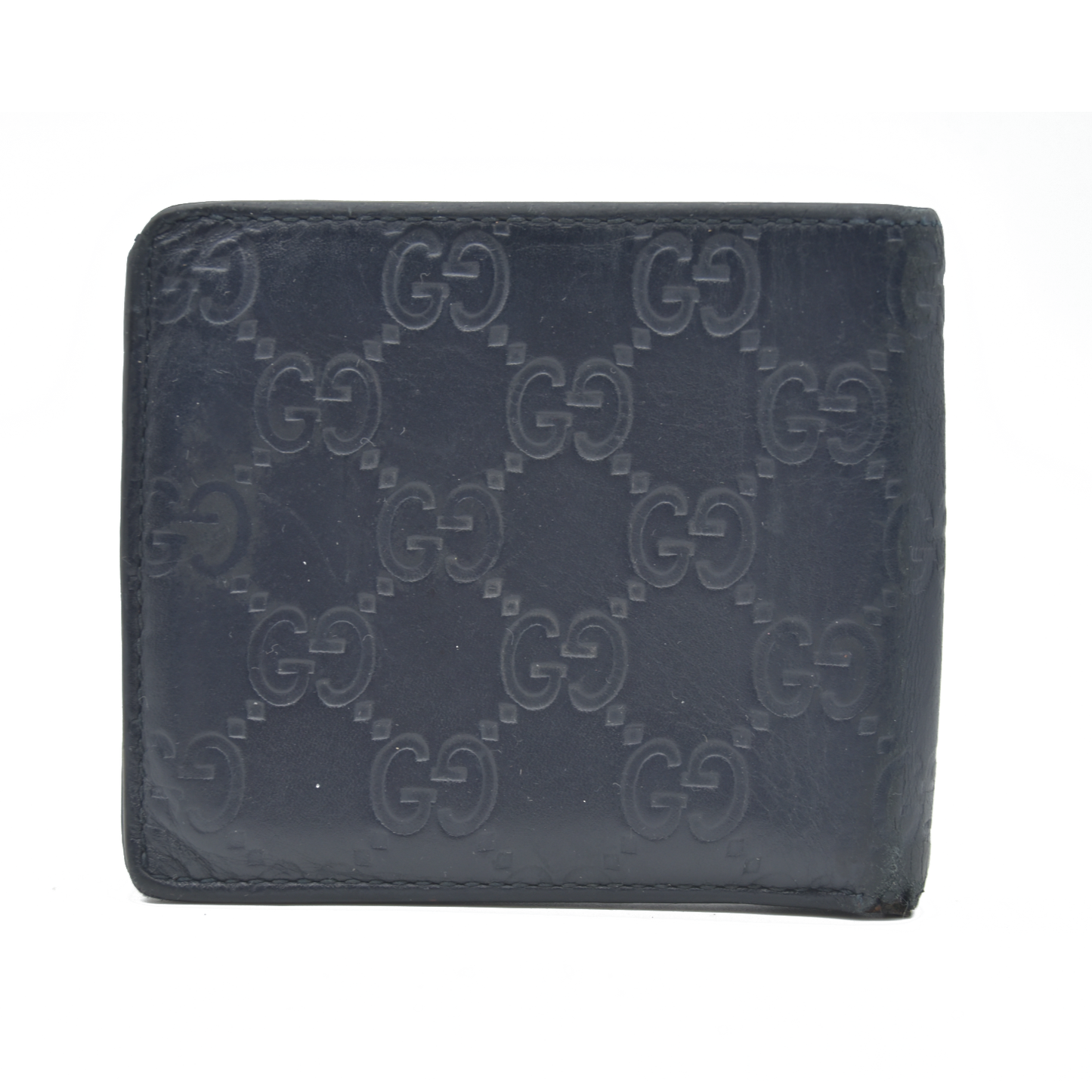 $550 Gucci GG Supreme Leather Wallet Navy Blue Silver