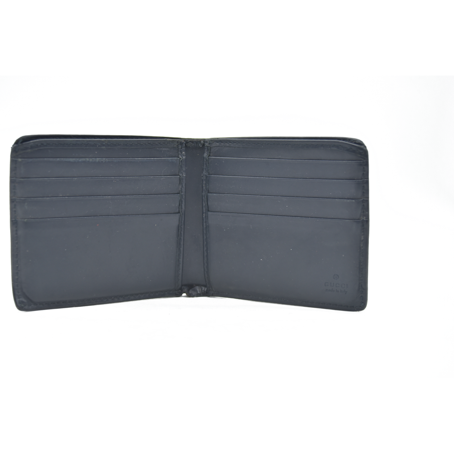 $550 Gucci GG Supreme Leather Wallet Navy Blue Silver