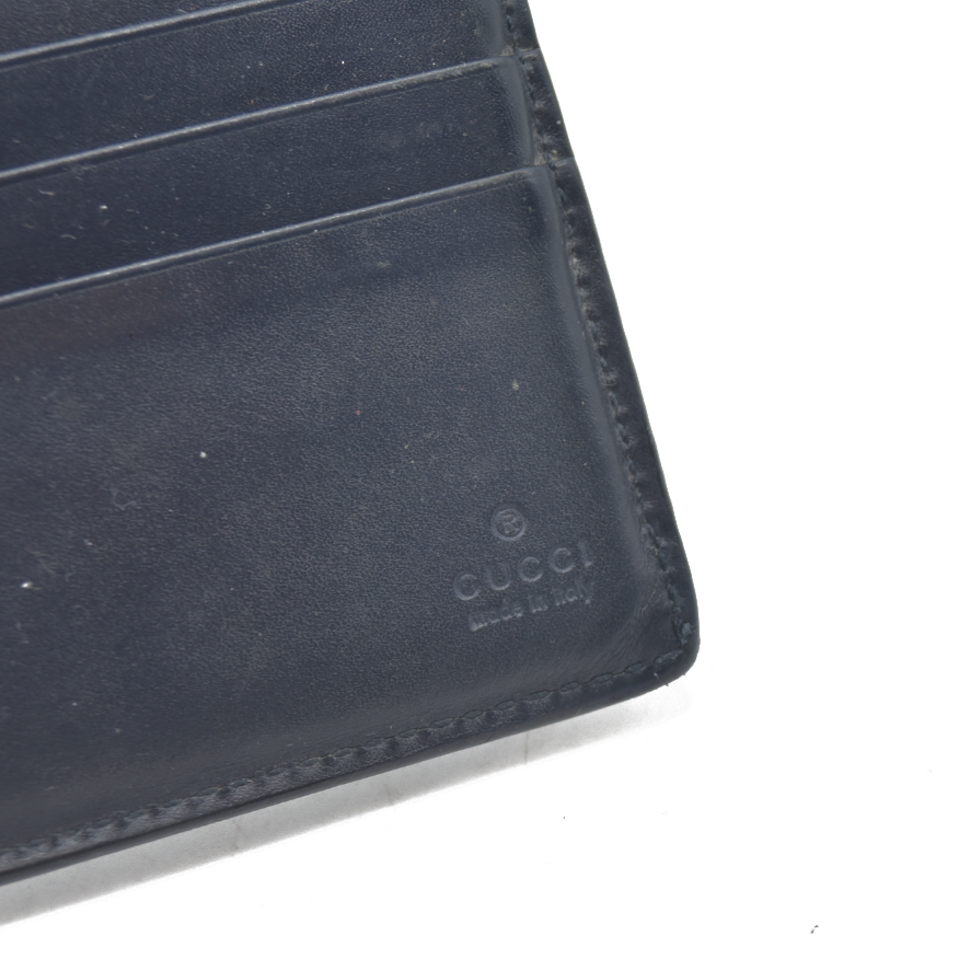 $550 Gucci GG Supreme Leather Wallet Navy Blue Silver