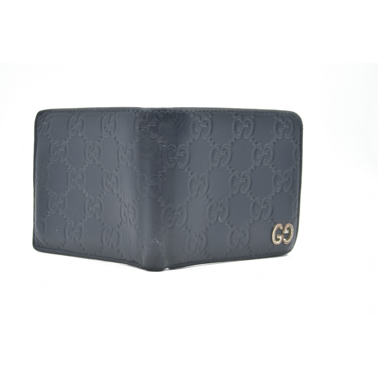 $550 Gucci GG Supreme Leather Wallet Navy Blue Silver