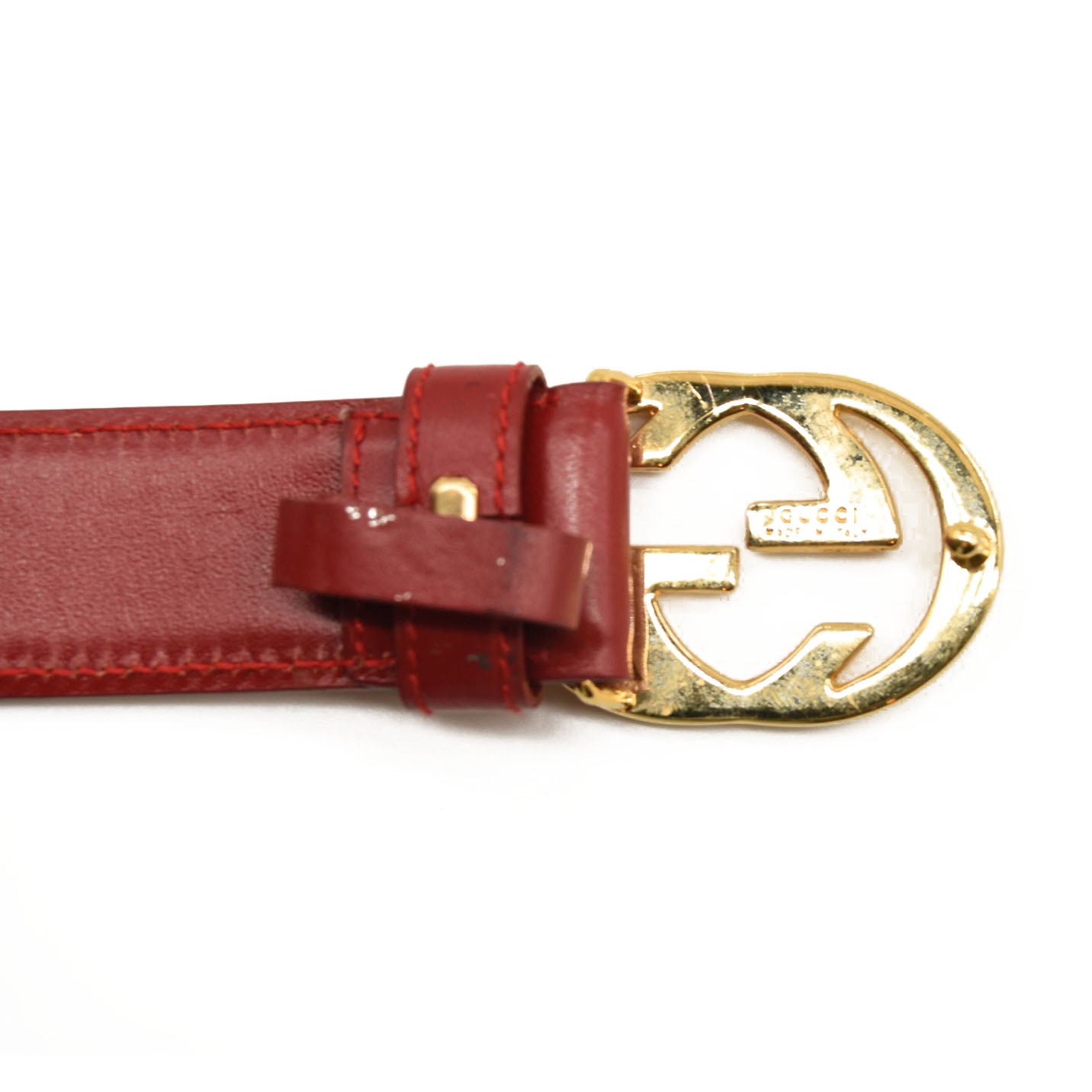 GUCCI Calfskin Interlocking G Belt 75 30 Vibrant Red