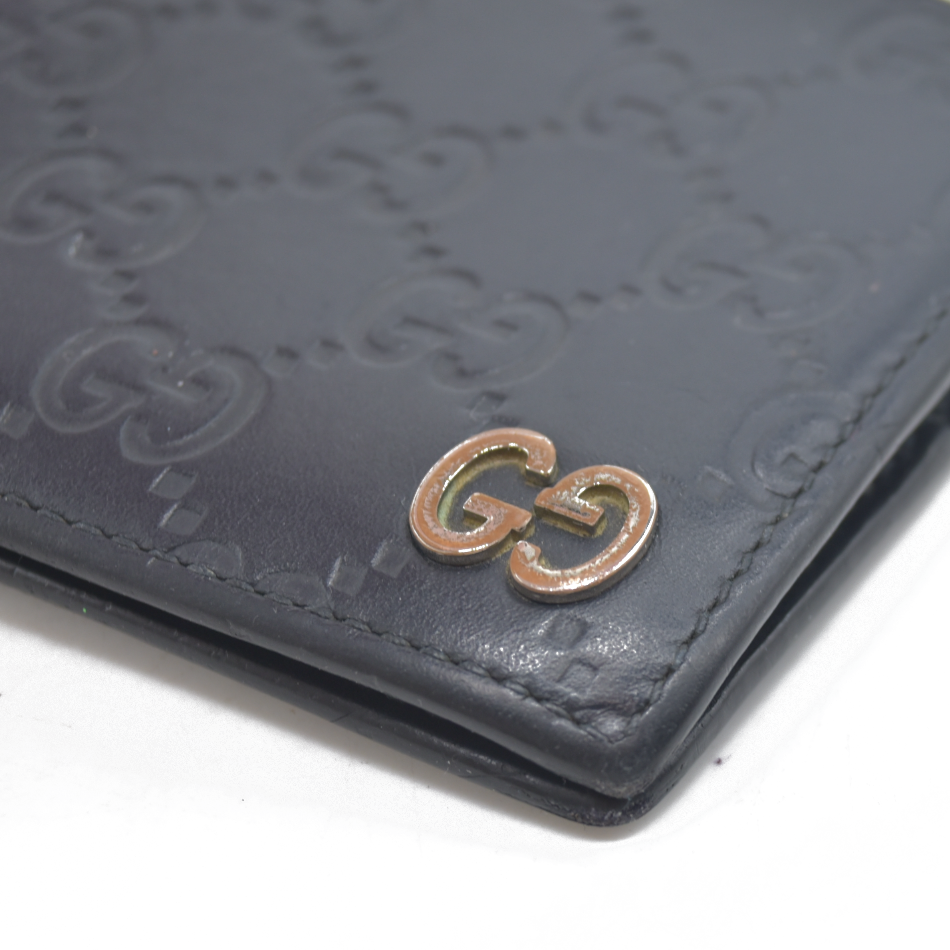 $550 Gucci GG Supreme Leather Wallet Navy Blue Silver