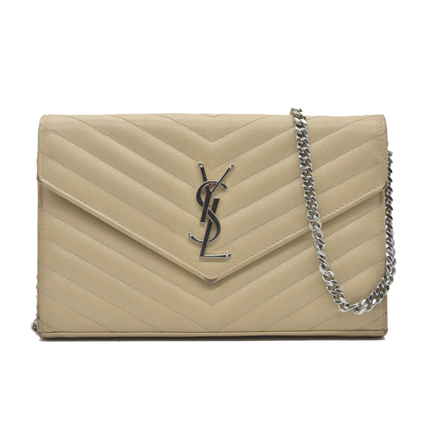 $1590 Saint Laurent Chevron Envelope Small Beige