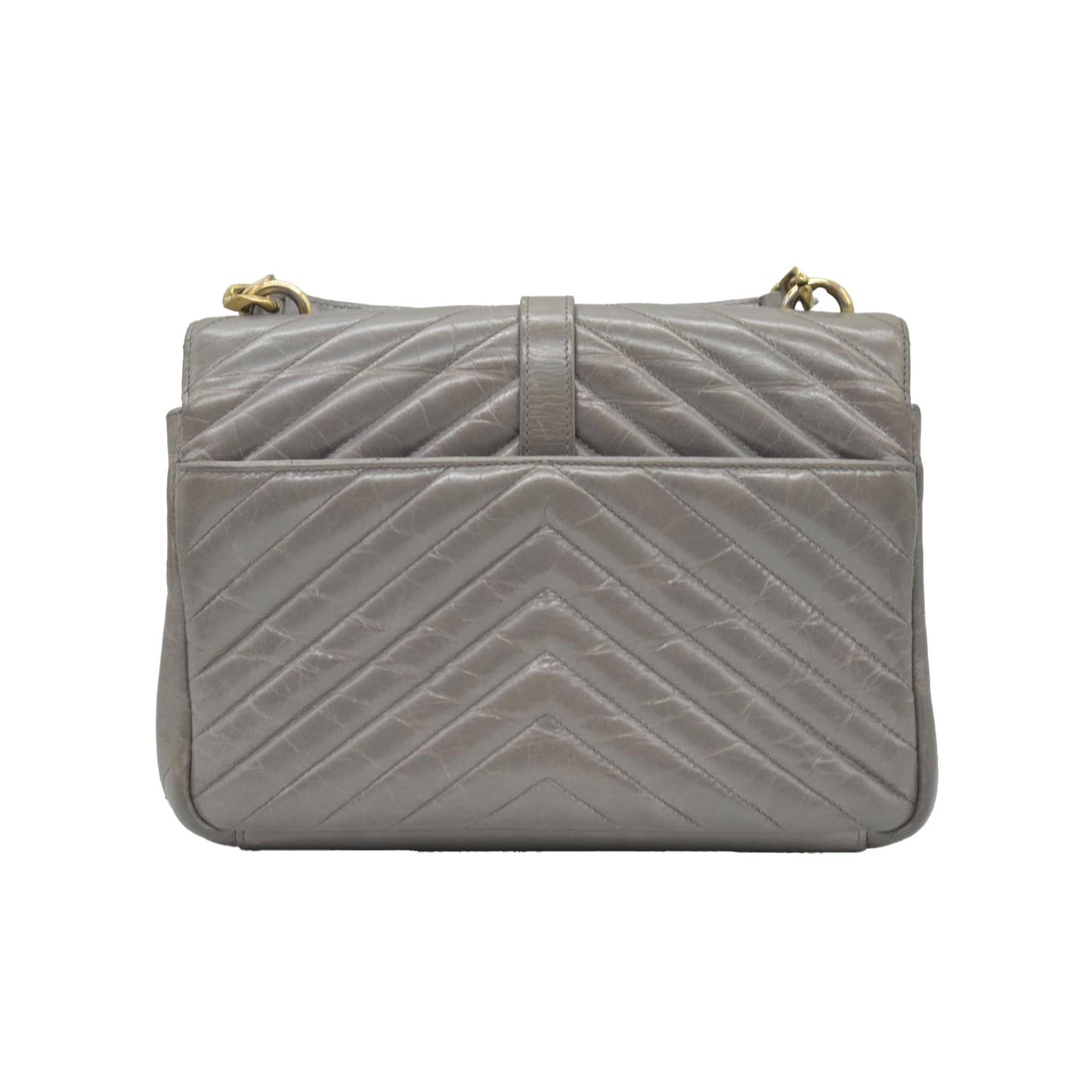 Saint Laurent Waxed Calfskin Matelasse Chevron Medium Monogram College Bag Fog Gray