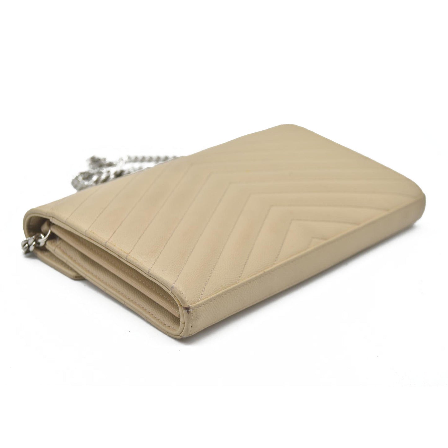 $1590 Saint Laurent Chevron Envelope Small Beige