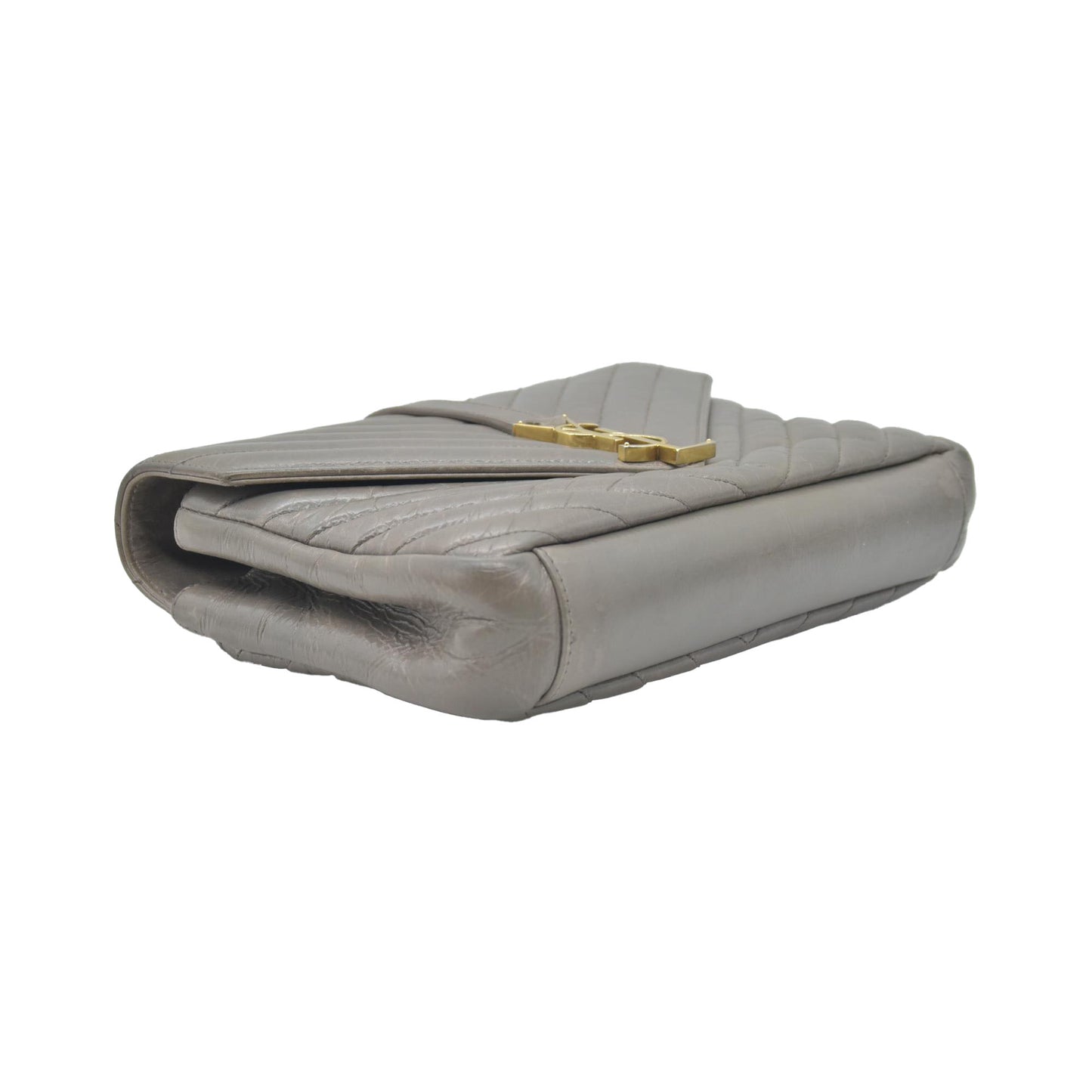 Saint Laurent Waxed Calfskin Matelasse Chevron Medium Monogram College Bag Fog Gray