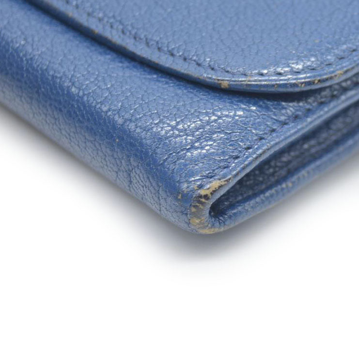 MIU MIU Logo Madras Leather Long Bifold Wallet Blue