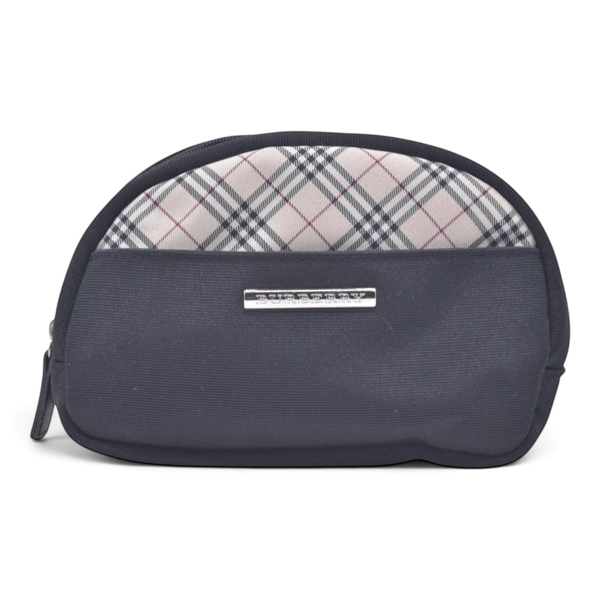 $380 BURBERRY Canvas & Check Nylon Cosmetic Pouch Black Beige CONSIGNMENT 10021232