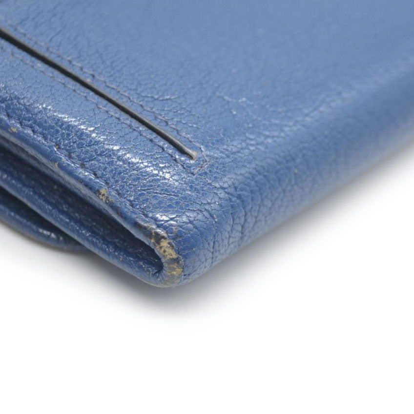 MIU MIU Logo Madras Leather Long Bifold Wallet Blue