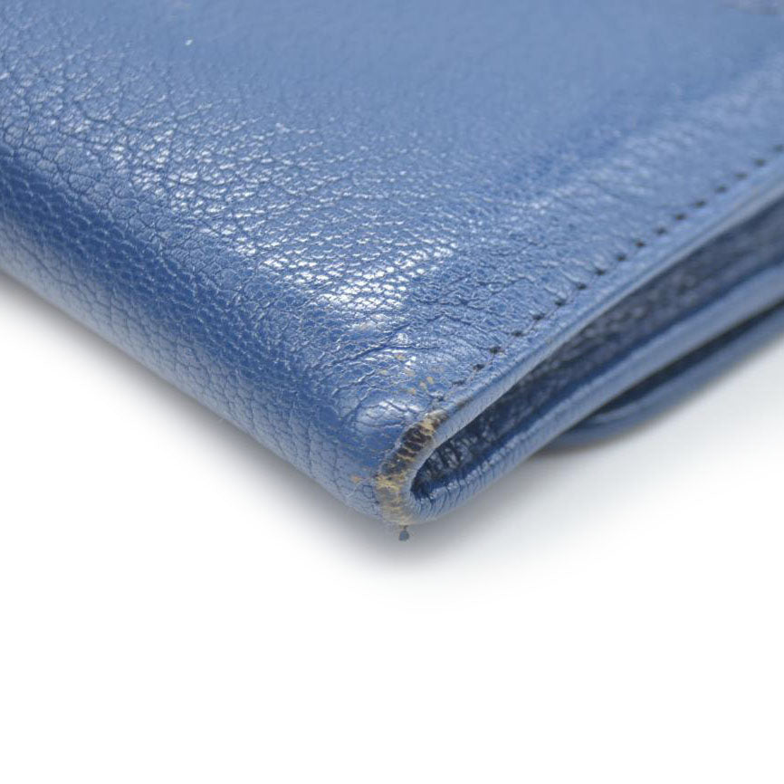 MIU MIU Logo Madras Leather Long Bifold Wallet Blue