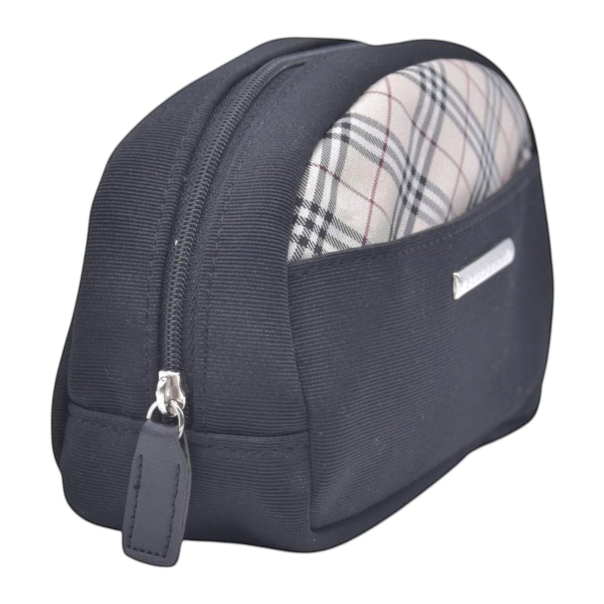 $380 BURBERRY Canvas & Check Nylon Cosmetic Pouch Black Beige CONSIGNMENT 10021232