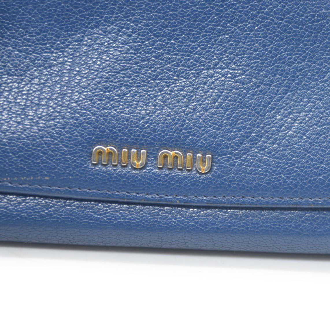 MIU MIU Logo Madras Leather Long Bifold Wallet Blue
