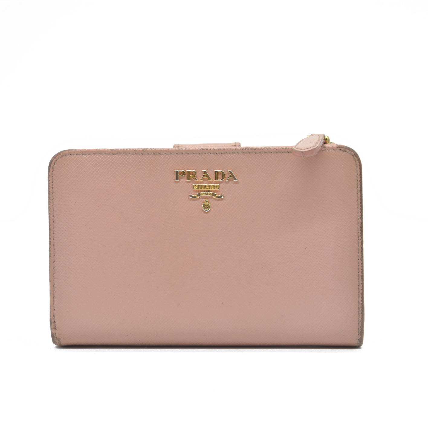 $560 Prada Saffiano Metal Compact Wallet Light Pink