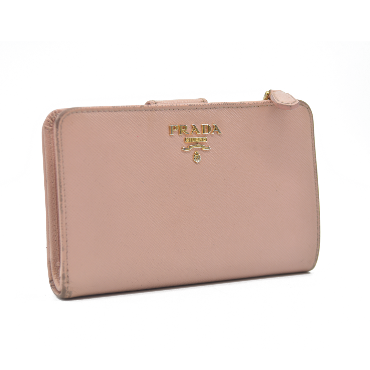 $560 Prada Saffiano Metal Compact Wallet Light Pink