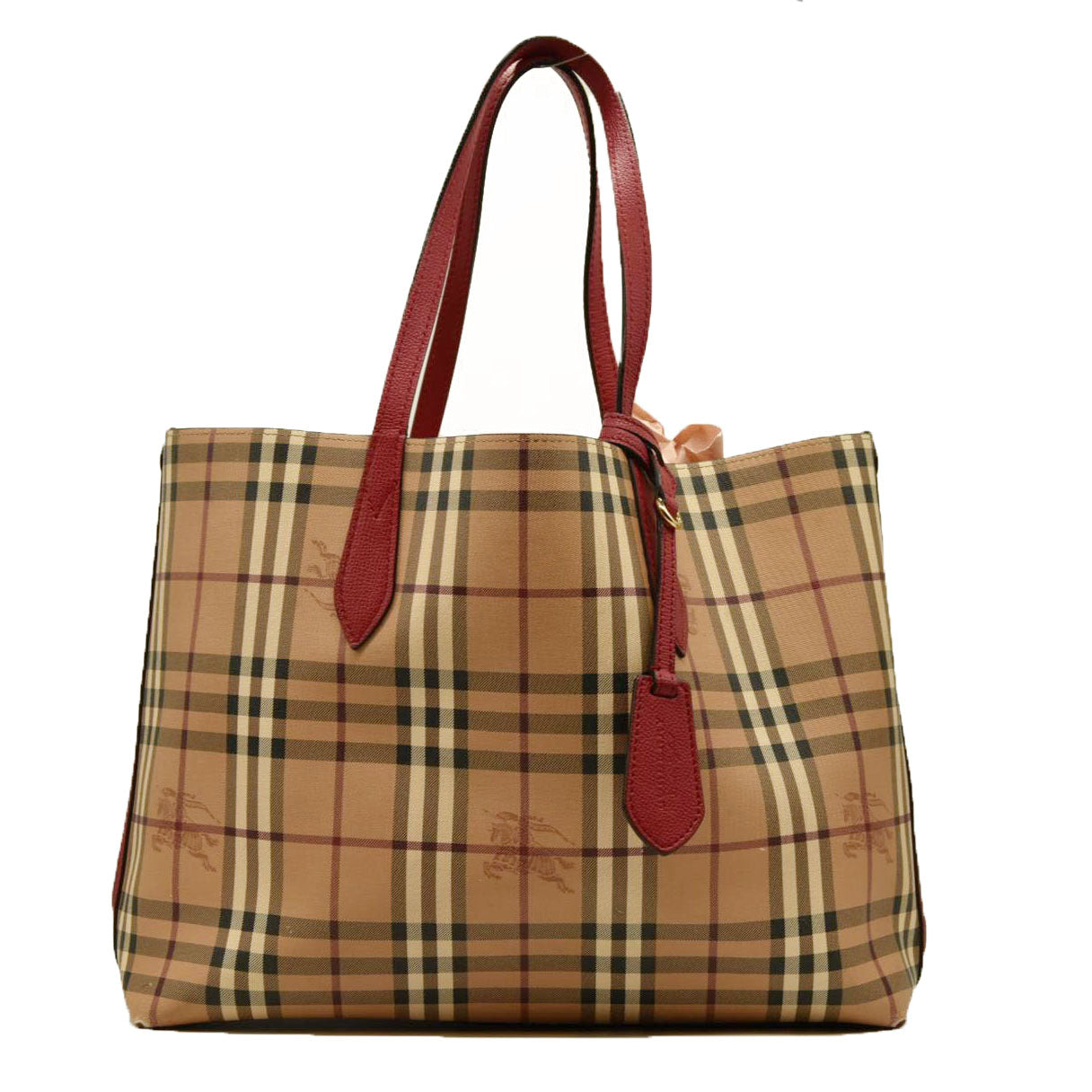 Burberry  Haymarket Check Medium Reversible Tote Poppy Red