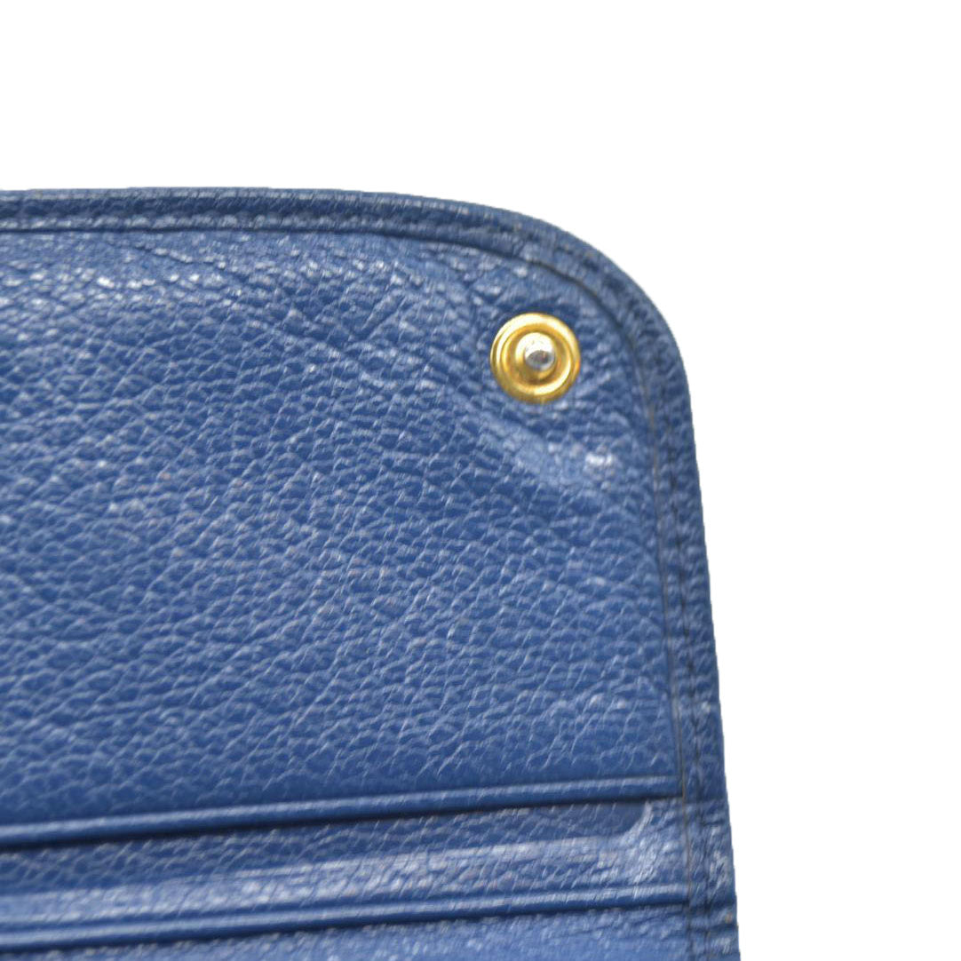 MIU MIU Logo Madras Leather Long Bifold Wallet Blue