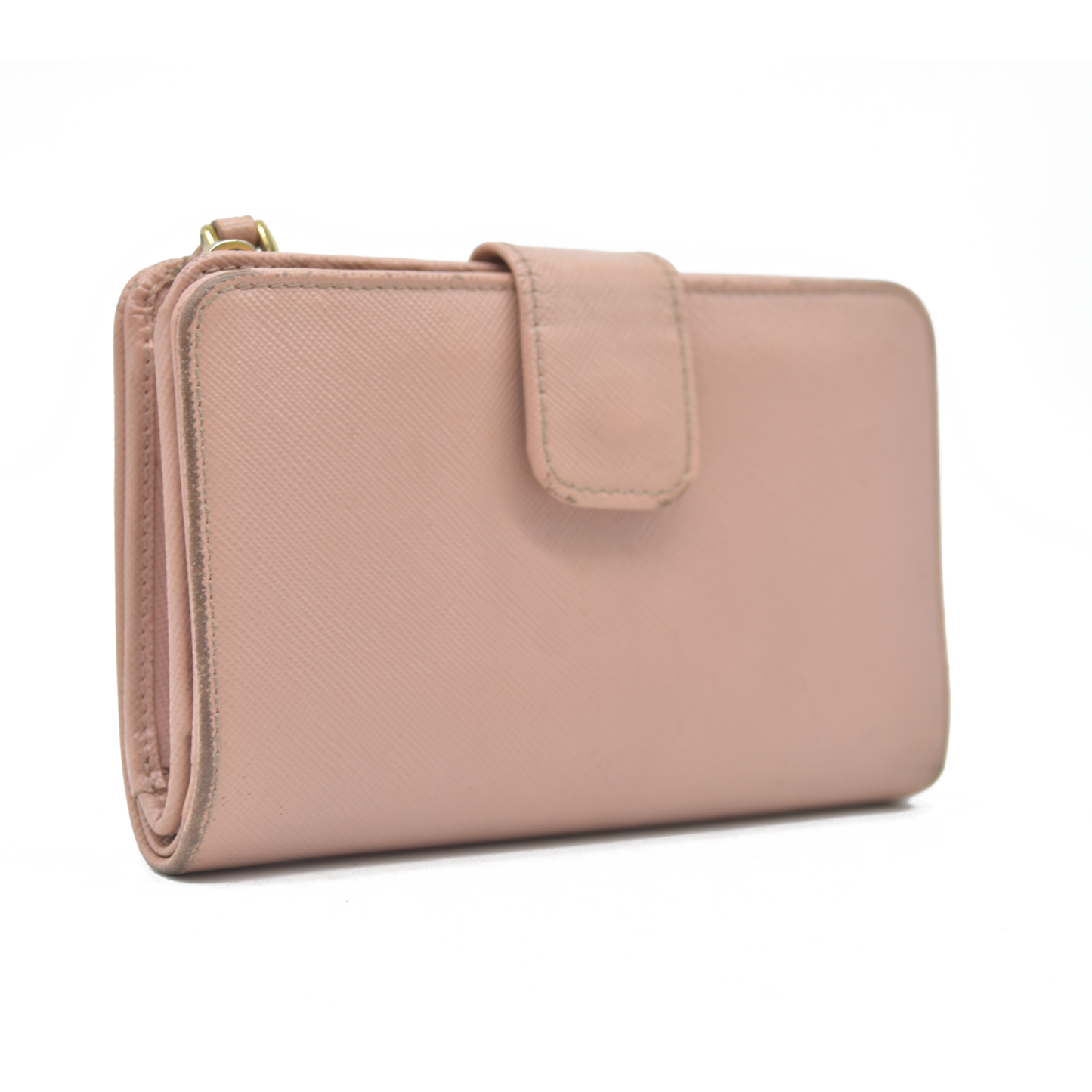 $560 Prada Saffiano Metal Compact Wallet Light Pink