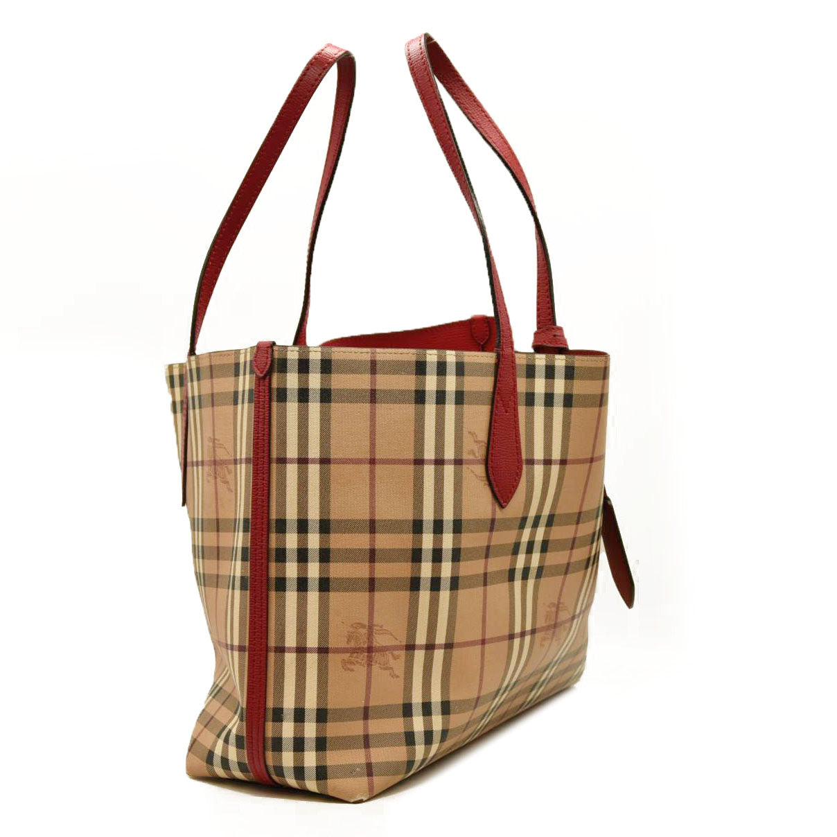 Burberry  Haymarket Check Medium Reversible Tote Poppy Red