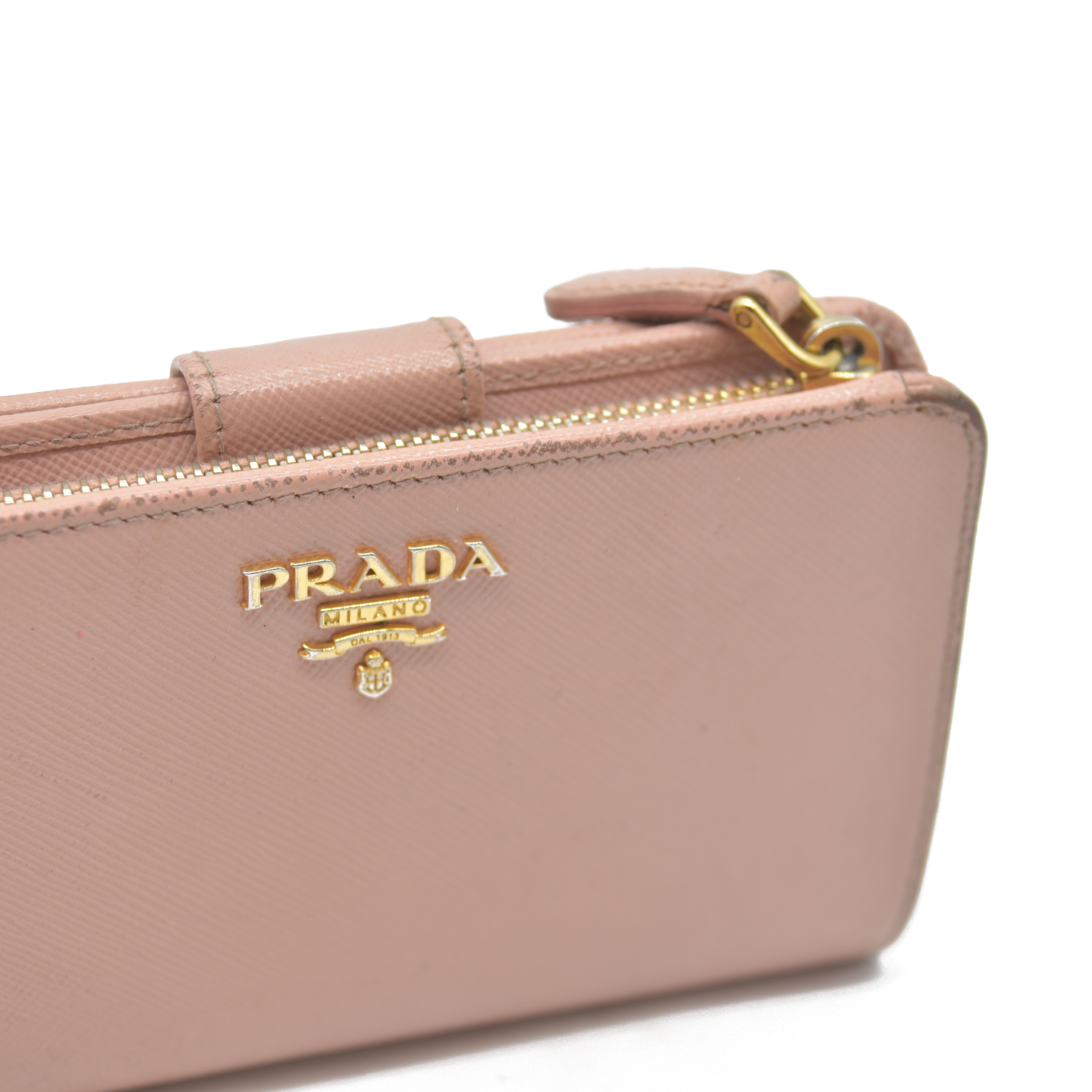 $560 Prada Saffiano Metal Compact Wallet Light Pink