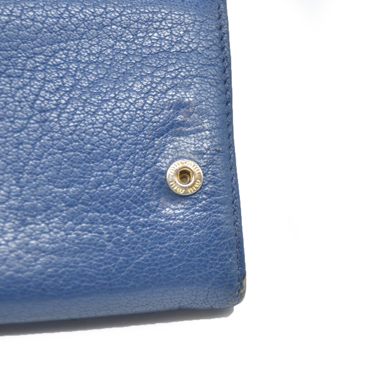 MIU MIU Logo Madras Leather Long Bifold Wallet Blue