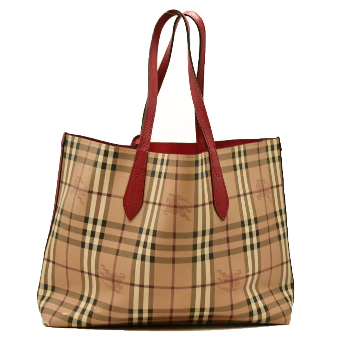 Burberry  Haymarket Check Medium Reversible Tote Poppy Red