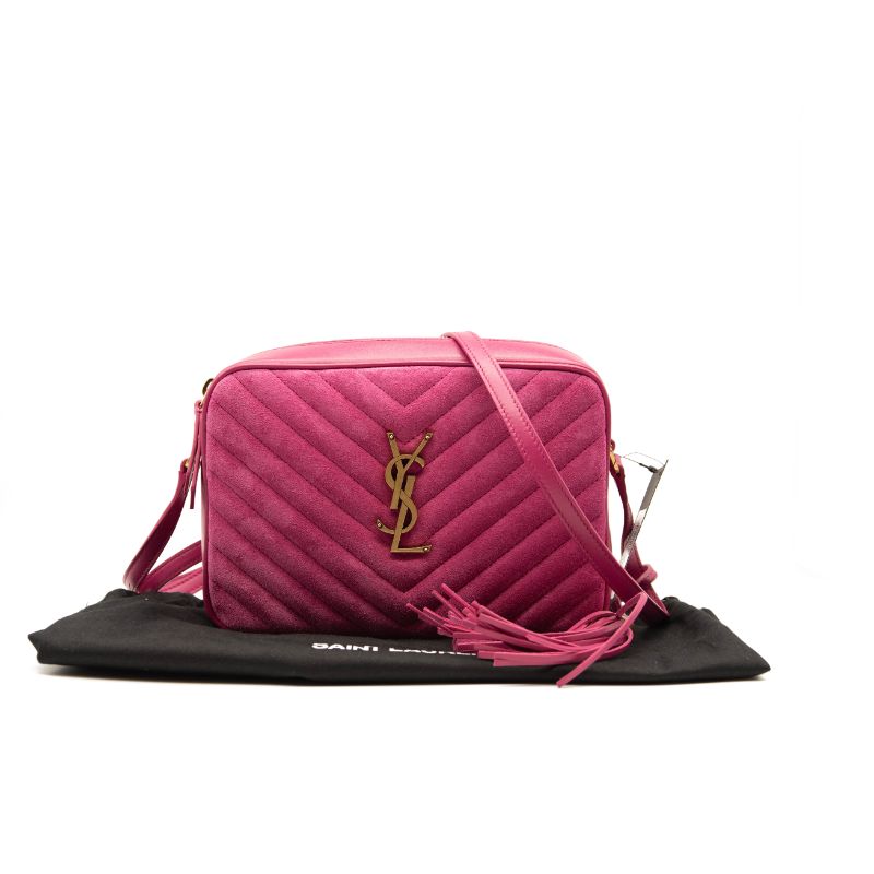 NEW Saint Laurent Calfskin Matelasse Monogram Lou Camera Bag Pink Suede