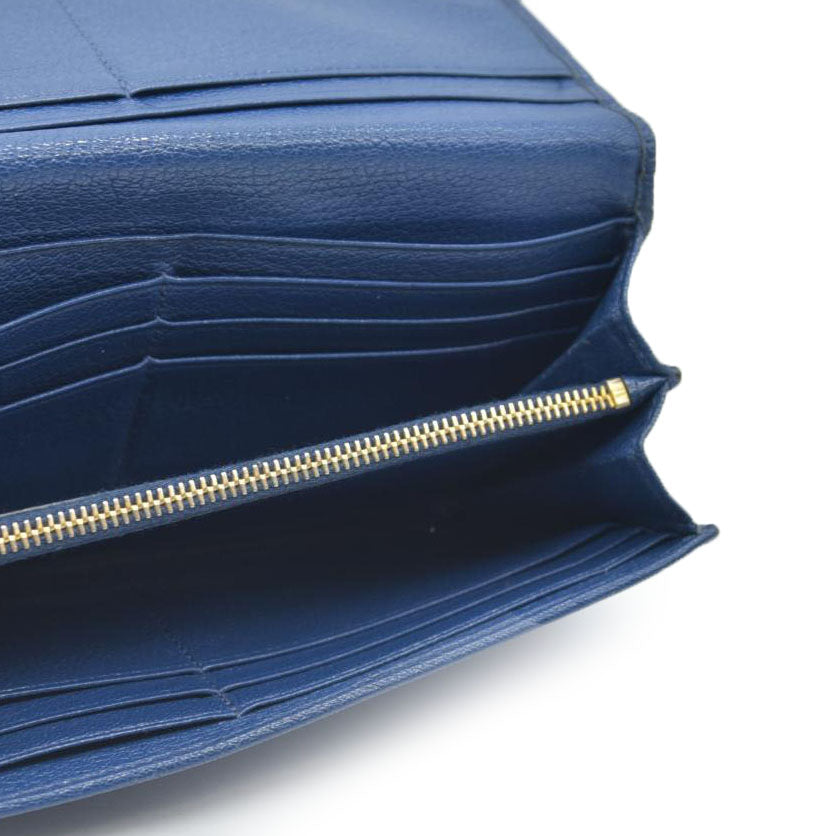 MIU MIU Logo Madras Leather Long Bifold Wallet Blue