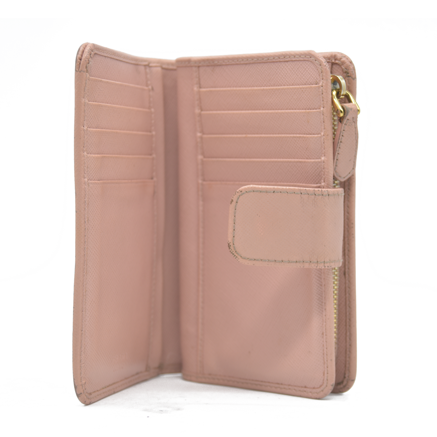 $560 Prada Saffiano Metal Compact Wallet Light Pink