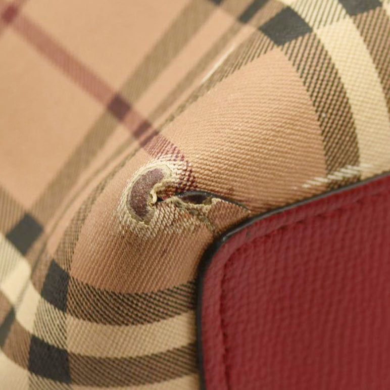 Burberry  Haymarket Check Medium Reversible Tote Poppy Red