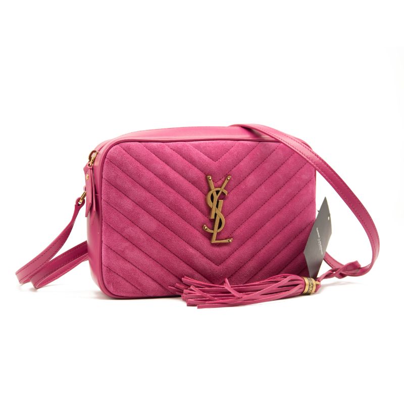 NEW Saint Laurent Calfskin Matelasse Monogram Lou Camera Bag Pink Suede